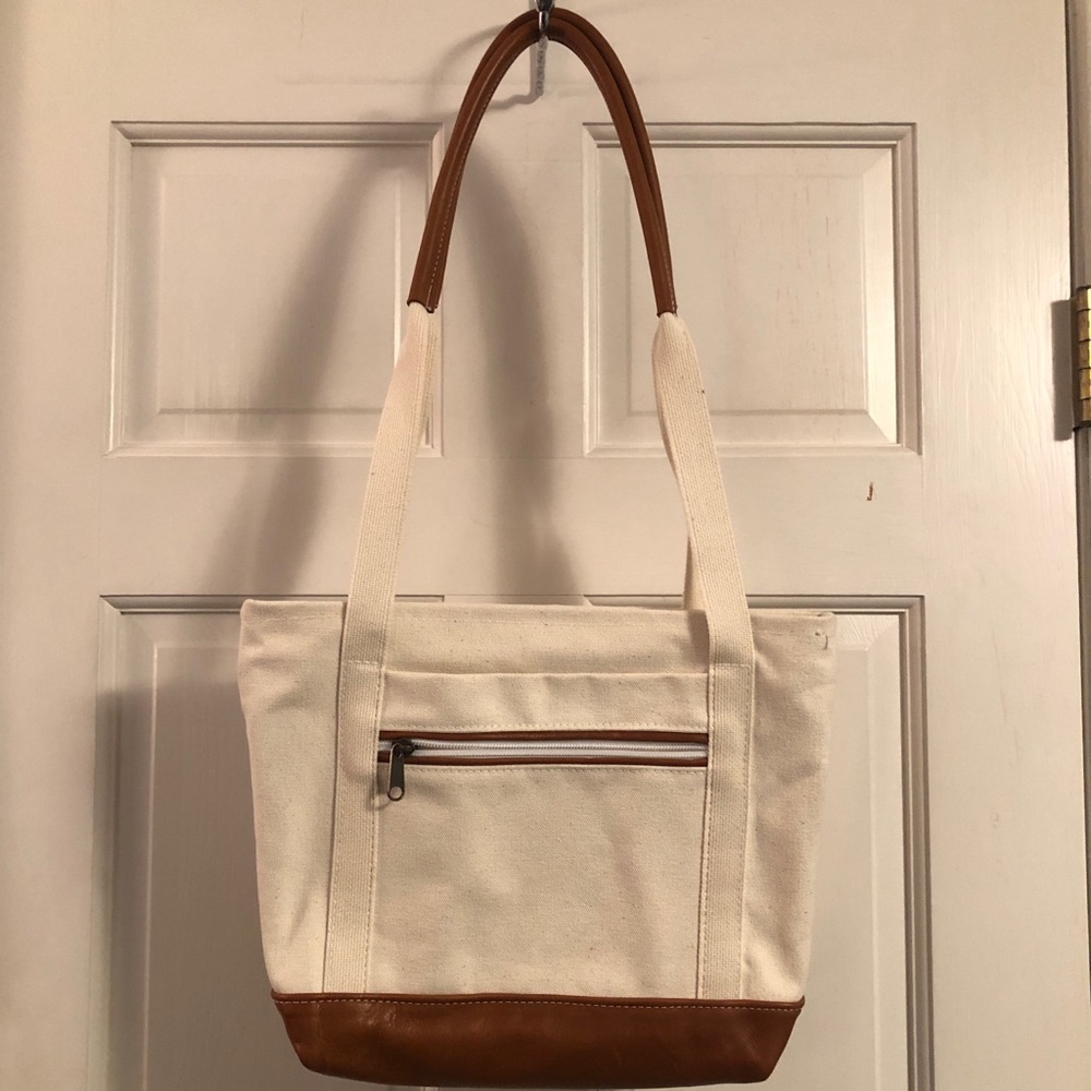 Canvas and Leather Shoulder mini-Tote Bag NWOT